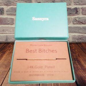 SANNYRA BEST B*TCHES Adjustable Morse Code Bracelet 14k Gold Plated Beads OS NIB